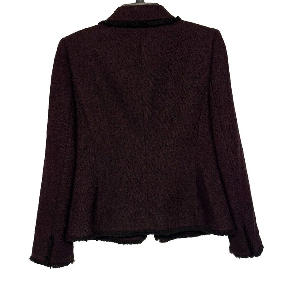 Tahari 2 Pc Wool Blend Skirt & Jacket Suit Set Textured Fringe Hem Dark Plum 10 - Picture 3 of 7